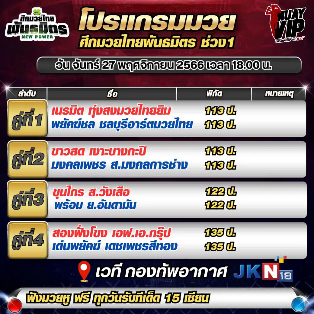 ตารางแข่งขันมวย