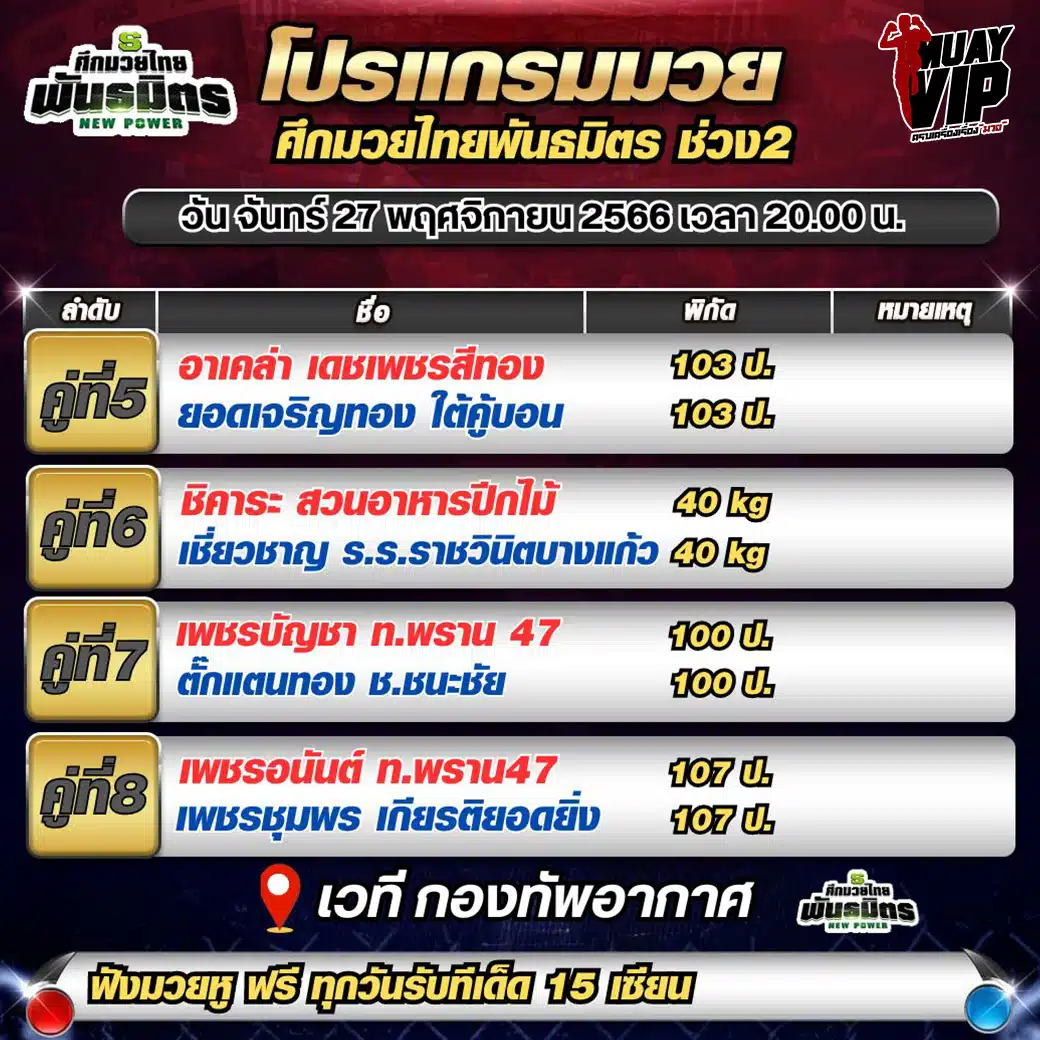 ตารางแข่งขันมวย