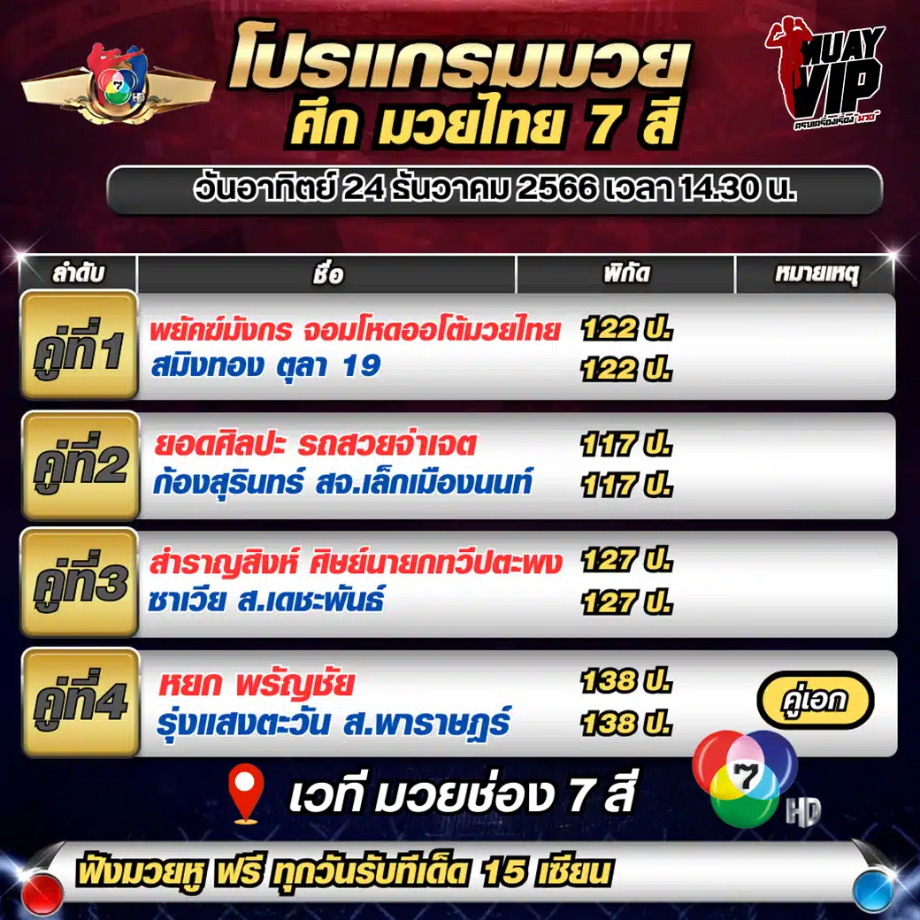 ตารางมวยวันอาทิตย์