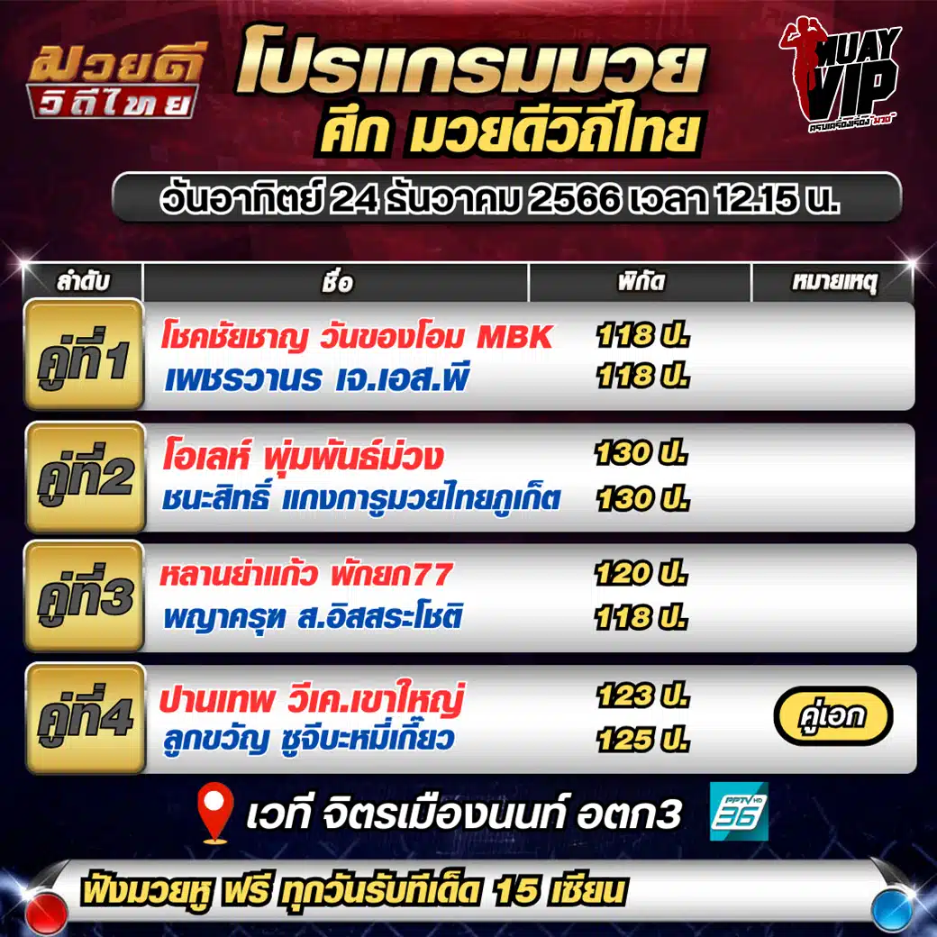 ตารางมวยวันอาทิตย์